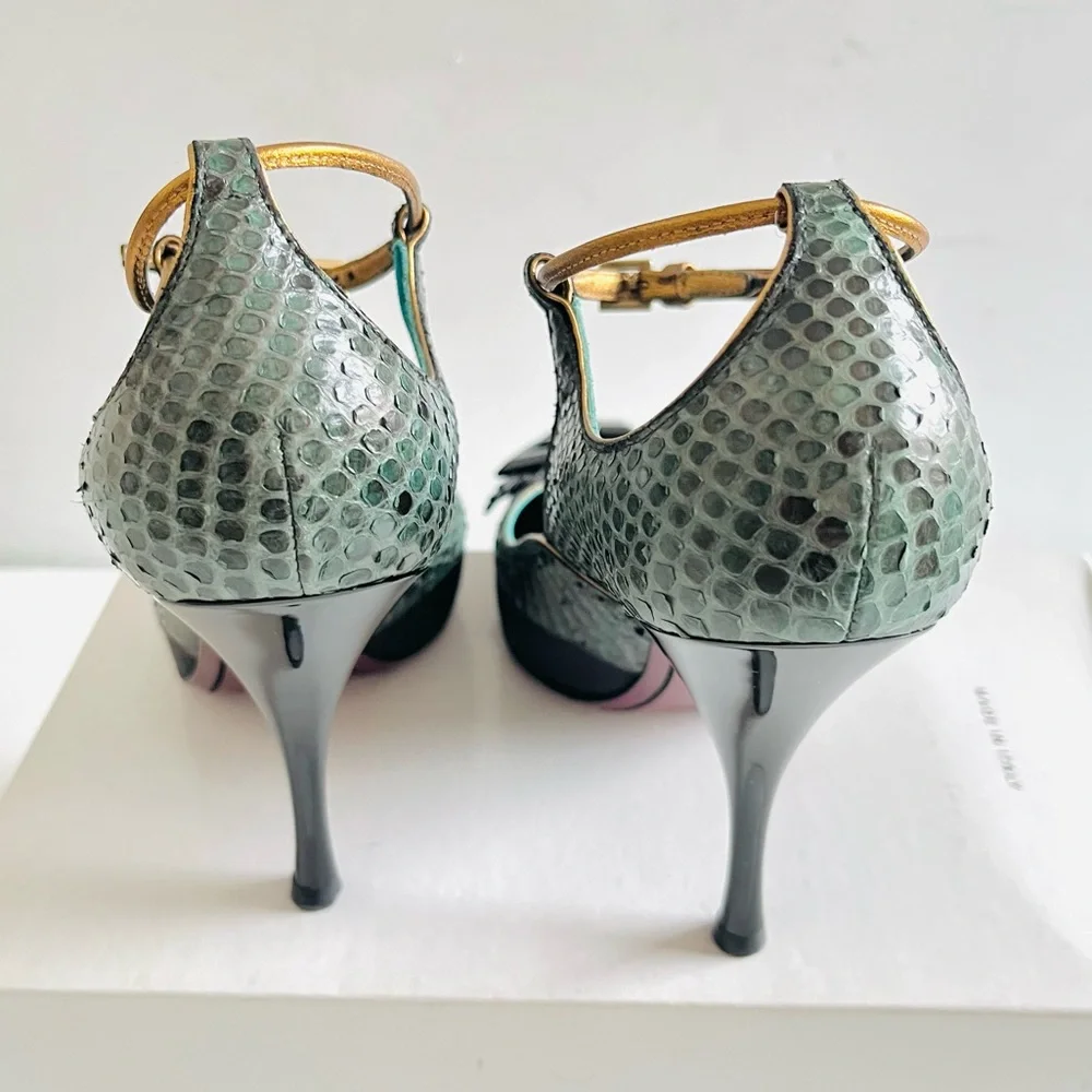 Louis Vuitton green python Mary Jane heels 37.5